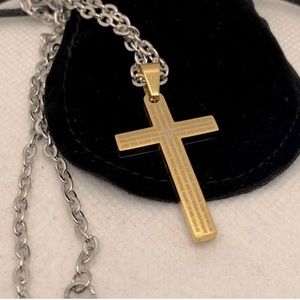 Stainless Steel Cross Lord Prayer Pendant Necklace